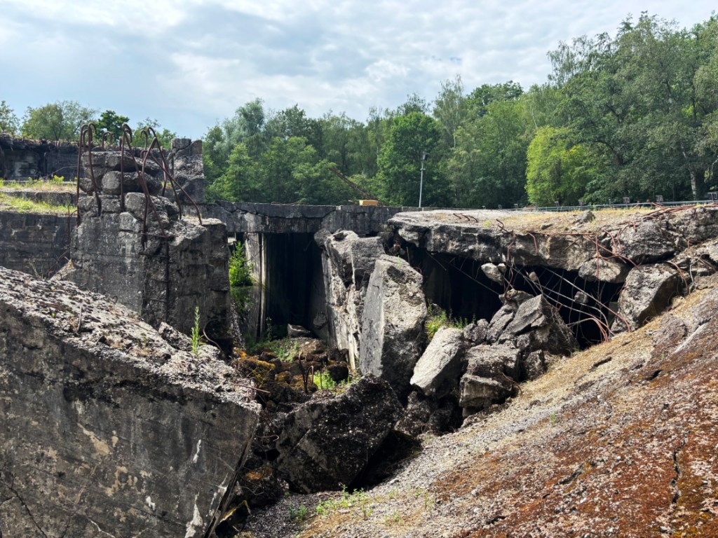 Concrete bunker ruins.